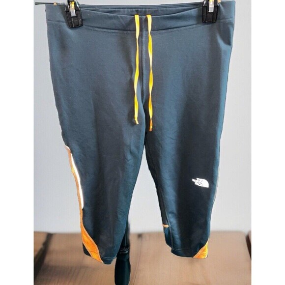 The North Face Womens Leggings Medium Green Cropped Zip Pocket Logo Drawstring - Picture 1 of 8